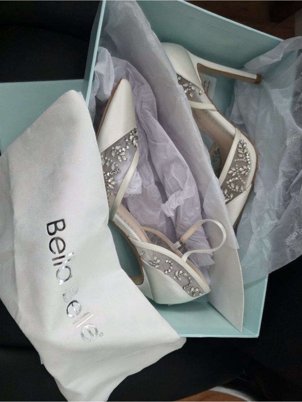 Bella Belle Emma Ivory Satin Crystal-Embellished Pointed Heels - Picture 4 of 6
